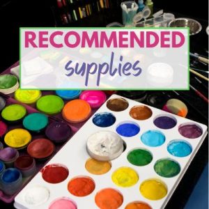 face painting supplies, including paint palettes and brushes. An overlay reads, "Recommended Supplies"