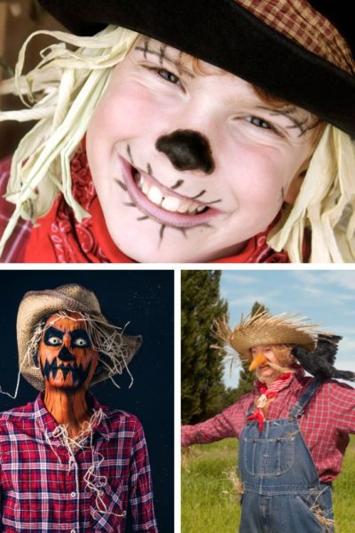 collage of three different scarecrow face painting designs