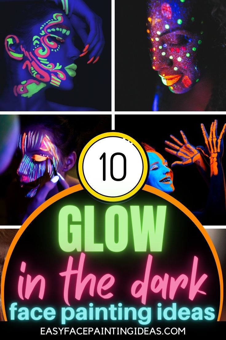 collage image featuring face paint designs that glow in the dark