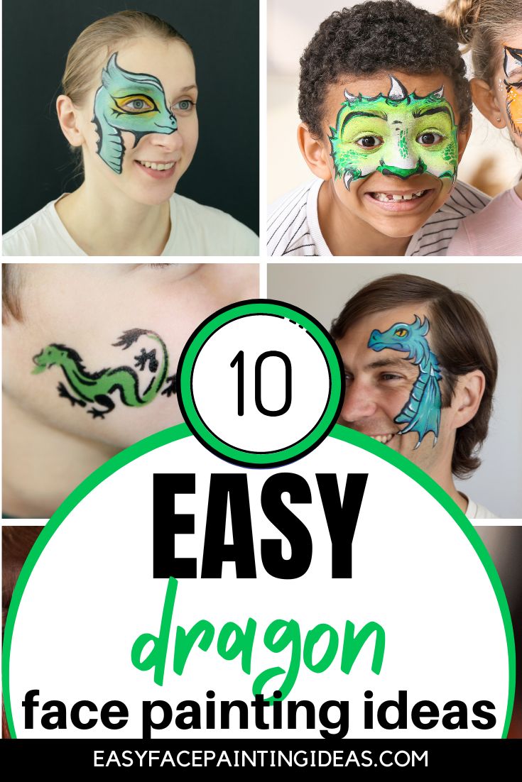 collage featuring four photos of dragon face painting ideas